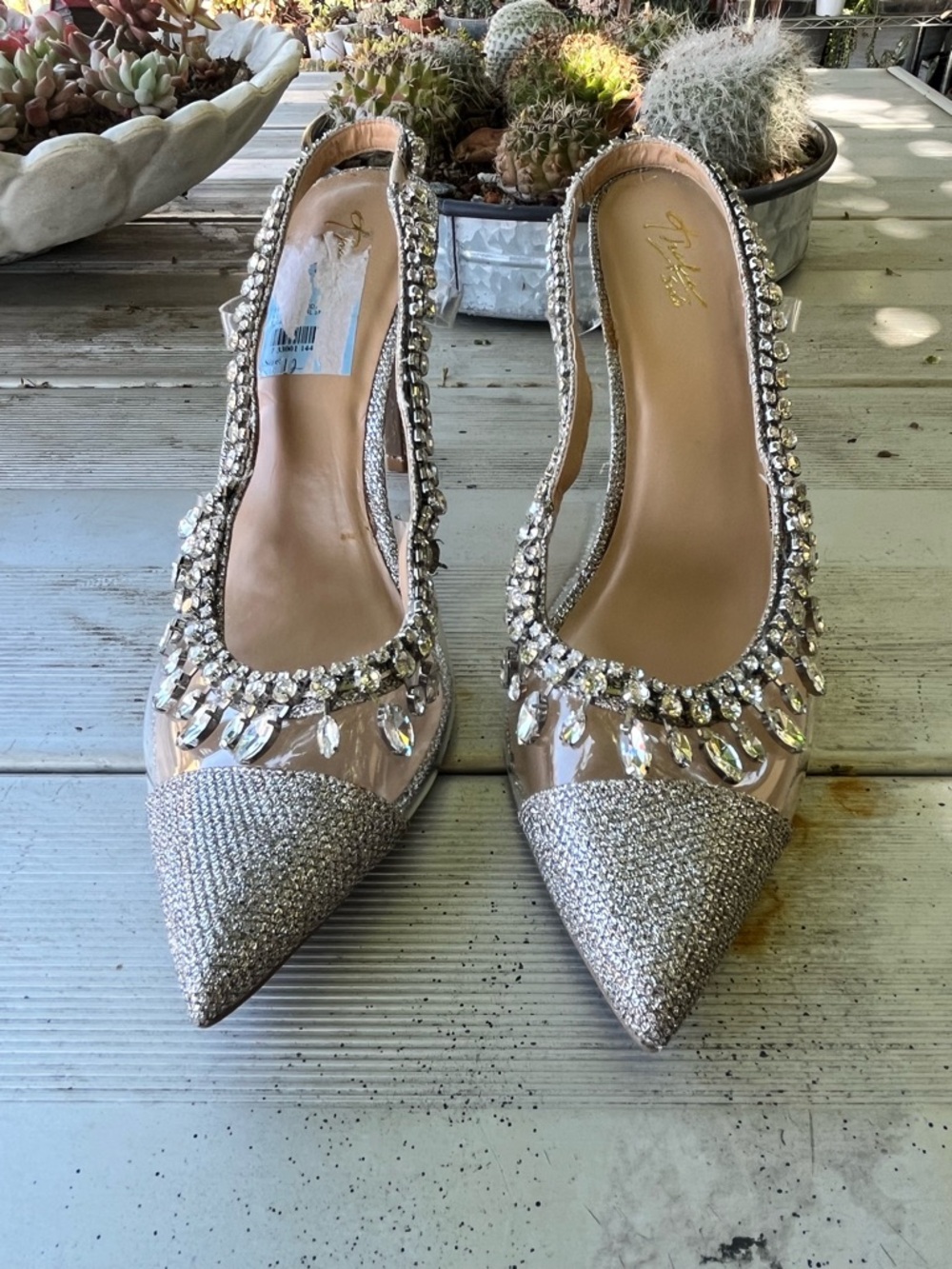 Thalia Sodi Silver Crystal Pointed Slingback Mules